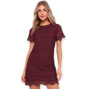 NWT Lulus Burgundy Red Lace Shift Dress Zip Back Take me to Brunch Women's Large